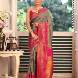 Mitera Ethnic Motifs Zari Banarasi Saree With Blouse Piece image 2