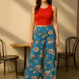 DressBerry Women Blue Polyester Printed Wide Leg Anti Fit Trousers-picture-19