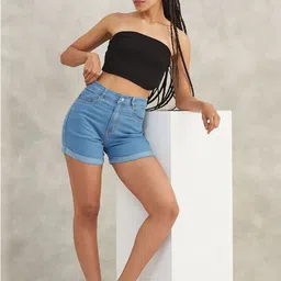 The Roadster Lifestyle Co Women Mid Rise Junior Mission Force Denim Shorts-picture-19