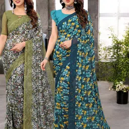 Moda Rapido Pack Of 2 Floral Printed Pure Georgette Saree-picture-15