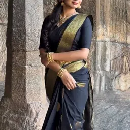 you shop we ship Woven Design Zari Border Saree With An Unstitched Blouse Piece image 3