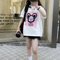 LULU & SKY Girls Printed V-Neck Pure Cotton T-shirt image 3