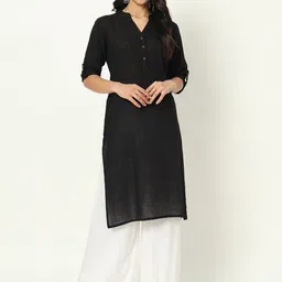 Laad Mandarin Collar Roll-Up Sleeves Linen Sequinned Straight Kurta-image-75