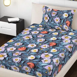 FABINALIV Multicoloured Floral 300 TC Single Bedsheet with 1 Pillow Covers-picture-15