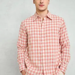 MASCLN SASSAFRAS Checked Spread Collar Relaxed Fit Shirt image 3