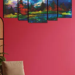 Aura Blue & Green 5 Pieces Nature Printed Wooden Wall Paintings-picture-31