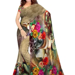 SHIVAM FABRICS Floral Poly Georgette Saree-image-4