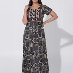 Maybell Blue Batik Printed Cotton Nightwear with Foil Mirror Embroidery image 5