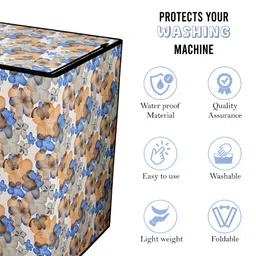 Myntra Elegant Homes Brown & Blue Printed Waterproof Washing Machine Cover With Zip image 3