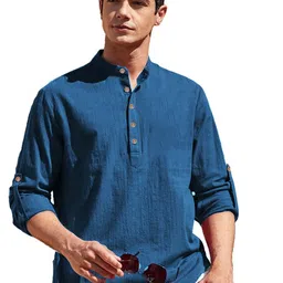 Navkanj Band Collar Roll-Up Sleeves Straight Short Kurta-picture-16