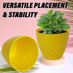 Kuber Industries White & Yellow 2 Pieces Textured Flower Pots Planters image 5
