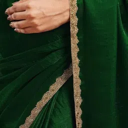 LOROFY Solid Beads and Stones Border Chanderi Saree image 3