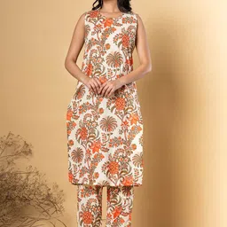 Readiprint Floral Printed Pure Cotton Straight Kurta With Trousers-picture-39
