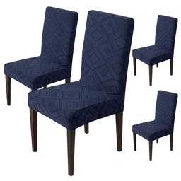 HOUSE OF QUIRK 4-Pcs Navy Blue Patterned 220 GSM Chair Covers-picture-23