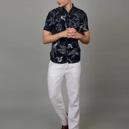 Heed Attentive Relaxed Abstract Printed Spread Collar Half Sleeves Cotton Shirt image 5