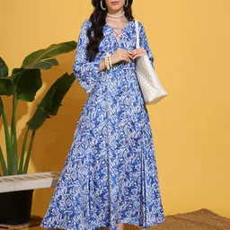 SUFIZA LIFESTYLE Floral Print Flared Sleeve Maxi Dress-image-9