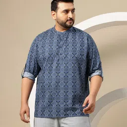 Sztori Plus Size Geometric Printed Band Collar Premium Printed Pure Cotton Casual Shirt image 4