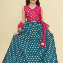 Bitiya by Bhama Girls Embroidered Mirror Work Ready to Wear Lehenga & Blouse With Dupatta-picture-28
