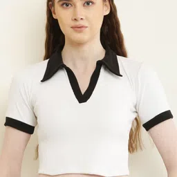 style creation Women Solid V Neck Cotton Blend White T-Shirt-picture-13