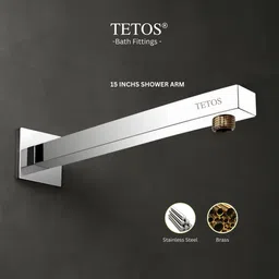 tetos Premium 6 x 6 Stainless Steel Shower + Square Shower Arm 15 Inchs - Brass Bush Fixed Mount image 4