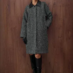 Trendyol Women Textured Single Breasted Spread Collar Longline Overcoat-picture-32