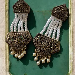 Sangria Gold-Plated Pearls Beaded Contemporary Drop Earrings-picture-42