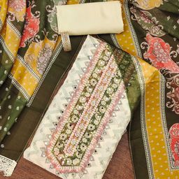 SHADOW & SAINING Chevron Printed Mirror Work Organza Unstitched Dress Material-picture-43