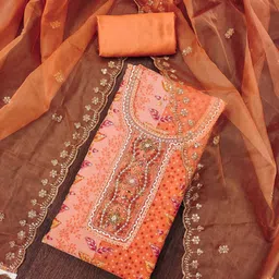 MANVAA Ethnic Motifs Embellished Beads and Stones Organza Unstitched Dress Material-picture-16