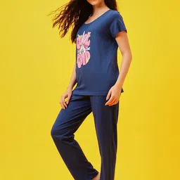 Clovia Women Graphic Printed Round Neck Top and Pyjama Night Suit image 5