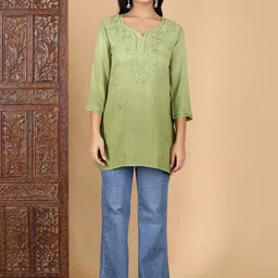 MALABIS Women Ethnic Motifs Embroidered V-Neck Kurti image 3
