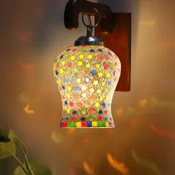 Devansh Brown & White Textured Wooden Traditional Wall Lamp image 4