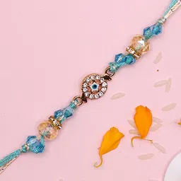 Aapno Rajasthan Evil Eye Beaded Rakhi With Roli Chawal & Greetings Card-picture-33