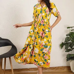 House Of ZelenaWomen Floral Printed Maternity A-Line Dress-image-0