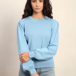 Vero Moda Women Solid Round Neck Full Sleeve Pullover image 5