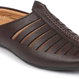 fausto Laser Cut Design Back Open Evening Party Slip On Shoes Mojaris For Men image 5