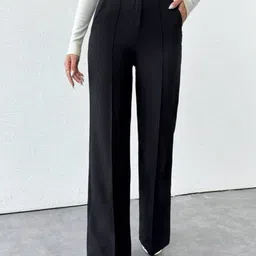 Next One Women Smart Straight Fit High-Rise Easy Wash Pleated Trousers-picture-17