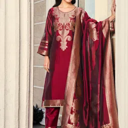Stylee LIFESTYLE Embellished Pure Silk Unstitched Dress Material-picture-13