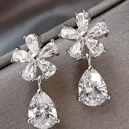 Anouk Gold-Plated American Diamond Studded Floral Shaped Korean Drop Earrings-image-87