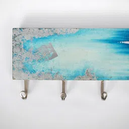 Exotic India White & Blue Textured Wooden 20'' Winter Frost Design Wall Hanging Hooks image 5