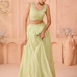 MADHURAM Embroidered Ready To Wear Lehenga With Choli & Koti image 3