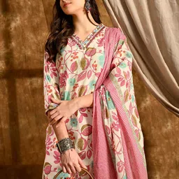 Anouk Women Floral Printed Regular Pure Cotton Kurta with Trousers & With Dupatta image 2