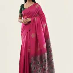 THE WEAVERS SHOP BY RAAVI Ethnic Motifs Zari Art Silk Handloom Banarasi Saree-picture-26