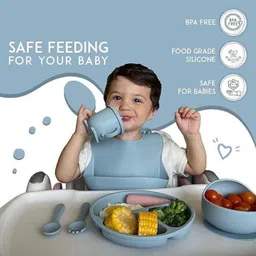 mellow Baby Feeding Set | BPA-Free Silicone | Weaning Dish Kit (Sky Blue) - BPA-Free Silicone image 5
