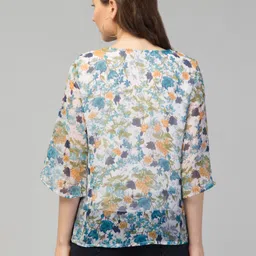 my swag Casual Slit Sleeves Printed Women Blue Top image 3