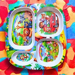 plateorzo Kids 4-Compartment Cartoon-Themed Melamine Plate –Jungle Design Dinner Plate image 5