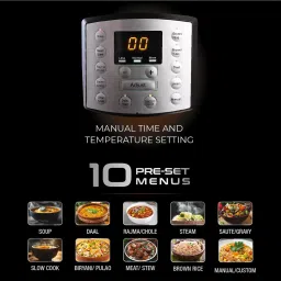 USHA iChef 6 Litre Electric Pressure Cooker with 10 Indian Preset Menu (Black) image 3