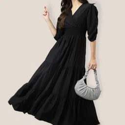 jash creation Women Fit and Flare Black Maxi/Full Length Dress-picture-11