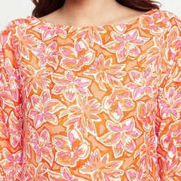 Ruhaans Orange & Pink Boat Neck Printed Tunic image 2
