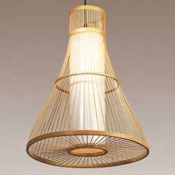 habereindia Conical Handmade Bamboo Pendant Hanging Light (Beige) image 1