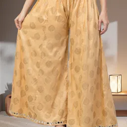 fambee Women Flared Beige Viscose Rayon Trousers-picture-12